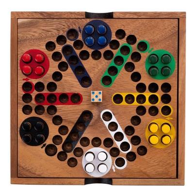 Brettspiel - ENGELHART - Ludo-Spiel - Akazienholz - 2 bis 6 Spieler - Ab 4 Jahren