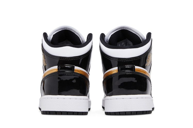 Jordan 1 Mid Patent Black White Gold (GS)
