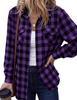 Women's Casual Plaid Long Sleeve Shirt Jacket with Lapel Collar for Everyday Wear