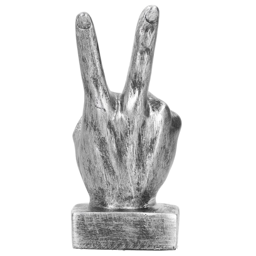 Resin Finger Gesture Sculpture Creative Statue Home Office Desktop Bookcase Ornament DecorSilver