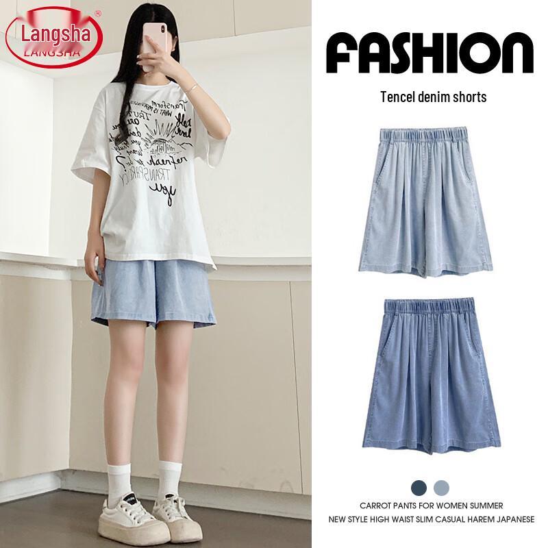 

Women s Tencel Soft Denim High-Waist A-line Shorts L