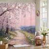 Impressionist Poppy Field Shower Curtain Pink Flowers Oil Painting Print Polyester Bath Curtain With Hooks For Floral Decor