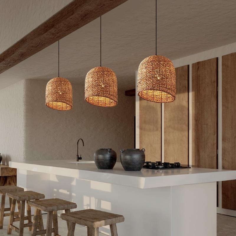 Vintage Wabi-sabi Style Pendant Lights High-quality Densely Woven Rattan Lamps for Living Room Dining Room Restaurant Loft Decor