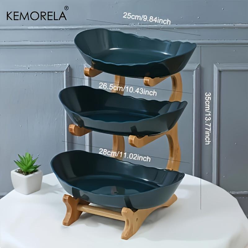 

KEMORELA 3-уровневая деревянная корзина для фруктов и овощей на деревянных ножках - Многофункциональная кухонная корзина для хранения Подходит для холодильника зелёный