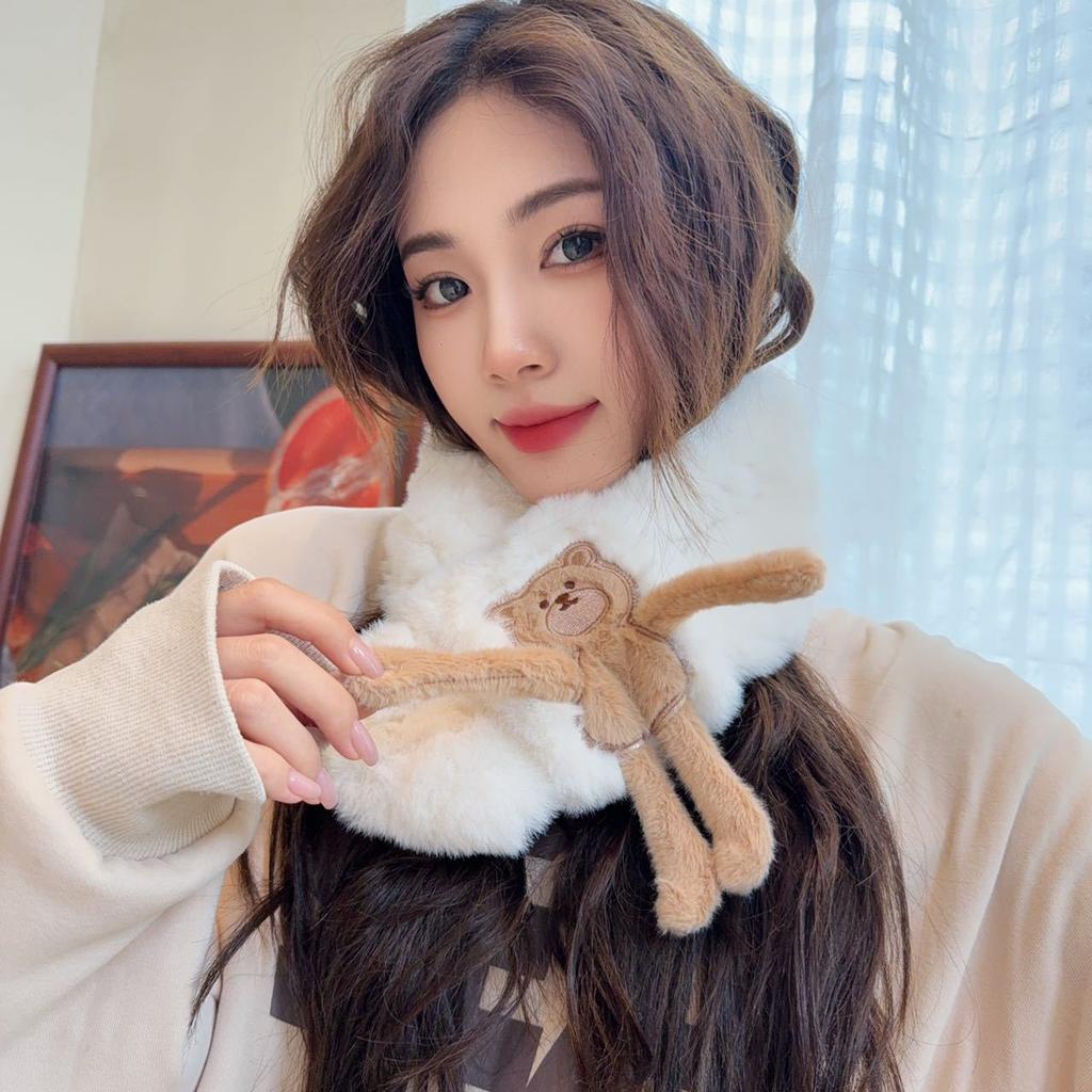 Cute three-dimensional bear rounded corners embossed soft girl scarf female autumn and winter girl Japanese and Korean version student versatile scarf