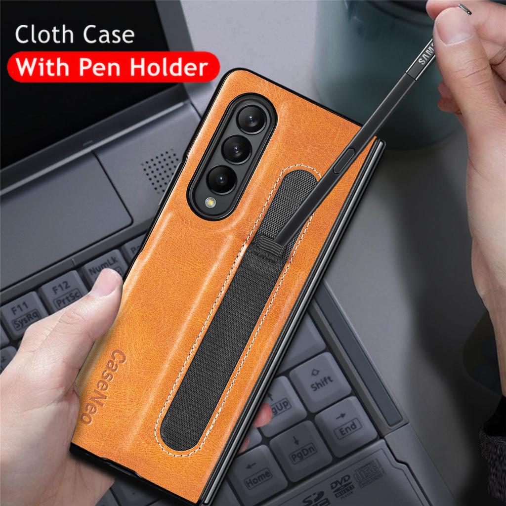 Slim Thin S Pen Holder Leather Case For Samsung Galaxy Z Fold3 Fold 4 Fold4 Fold 3 5g Anti -Falling Phone Bag Cover Funda Capa