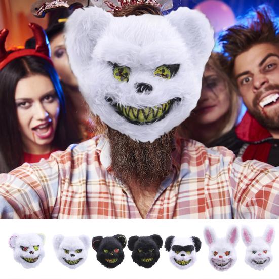 

Подушка ужасов для лица, светящаяся, страшная, пушистая, реквизит для вечеринки, медведь, кролик, жуткий костюм на Хэллоуин для вечеринок на Хэллоуин