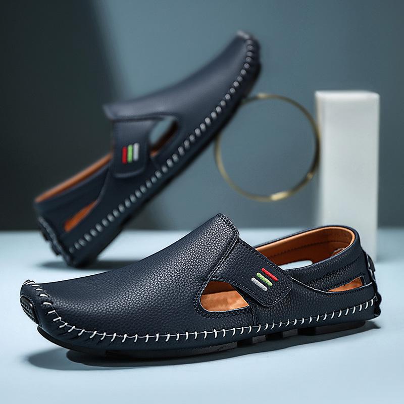 2025 Male Walking Shoes Casual Men Beach Sandals Roman Style Mens Sandals Summer Leather Shoes for Beach Outdoor Hollow Out