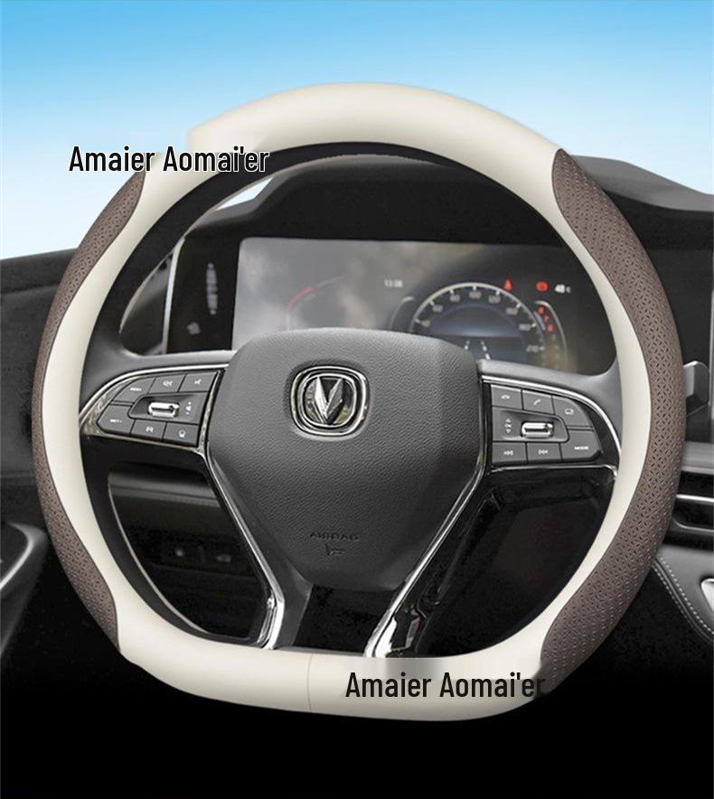 Changan Genuine Leather Steering Wheel Cover, Ultra-Thin Anti-Slip for CS75, CS55, Eado, CS35 - All Seasons.