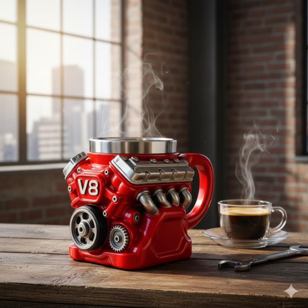 Red V8 Coffee Cup Retro Coffee Cup Craft Coffee Lover Gift