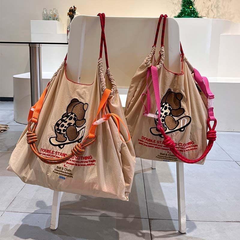 Summer embroidery ballchain eco-friendly bag ballchain shopping bag shoulder bag canvas tote bag