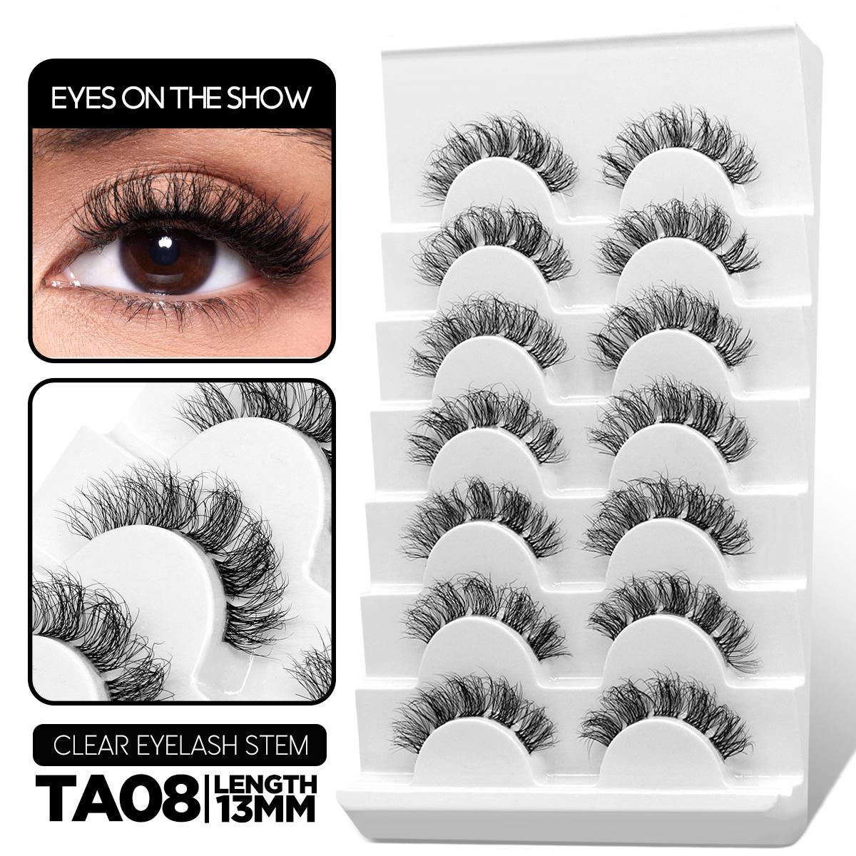Пушистые накладные ресницы 5/7 пар натуральных кошачьих ресниц прозрачный стебель — фото 22