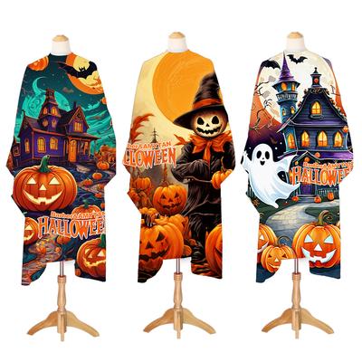 Halloween Barber Cloak Apron Pumpkin Party Pattern Waterproof Cloth Dustproof Cape Hairdressing Accessories for Barber Salon Use