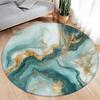 Abstract Marble Round Non-slip Rug Green Ink Pattern Gold Line Texture Flannel Mat Decorative Rug for Living Room and Bedroom