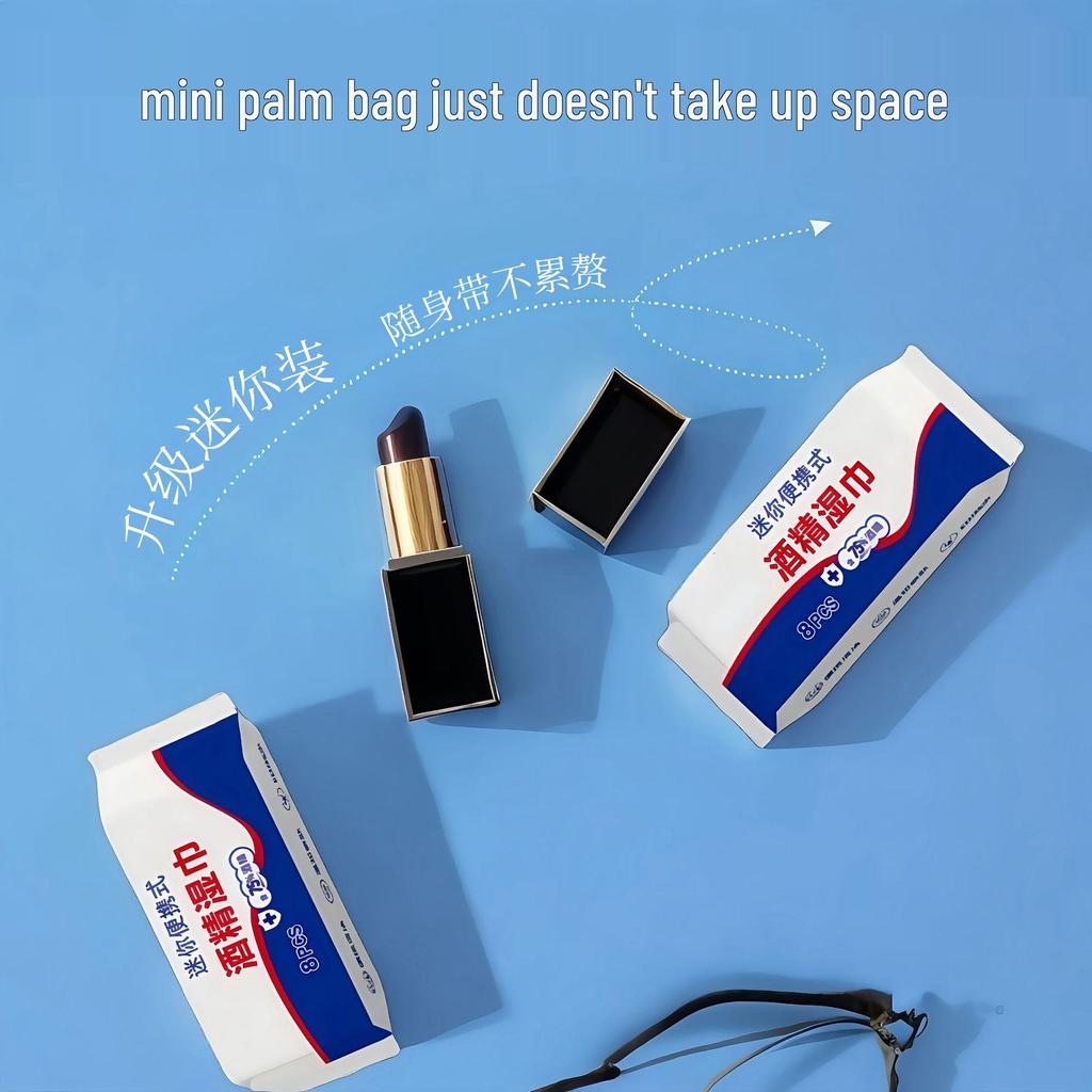 Pocket-Sized Travel Alcohol Wipes - 8 Portable Packs for Cleaning & Hygiene