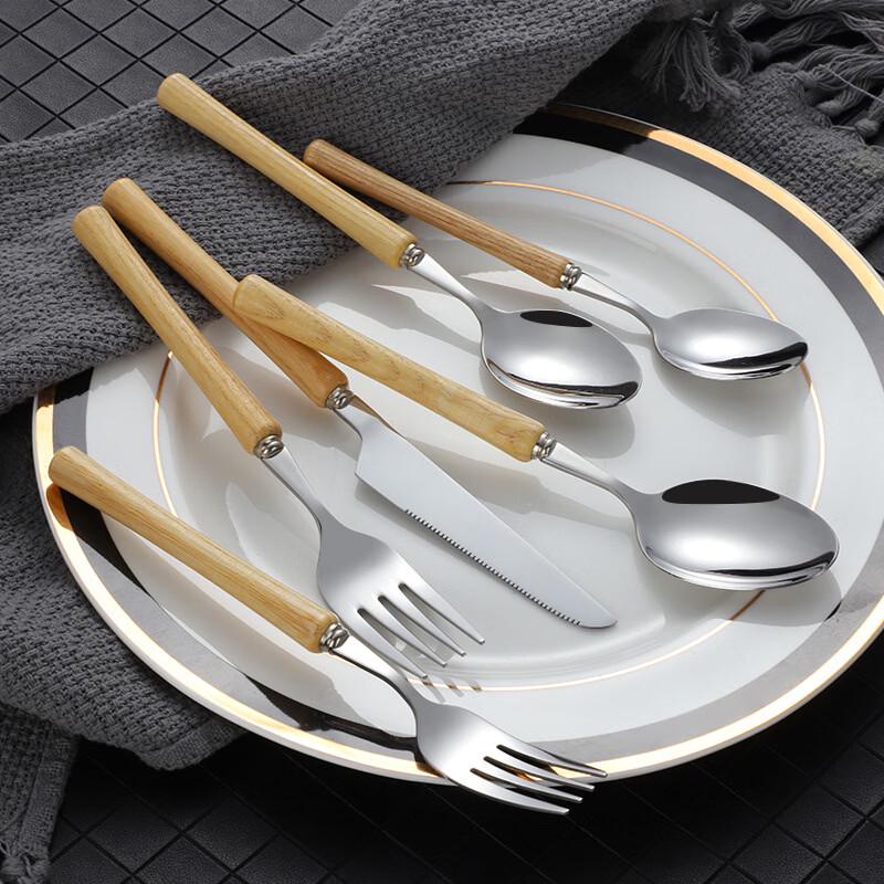 Fourchettes de table Abay Style Japonais en Acier Inoxydable 304 avec Manche en Bois