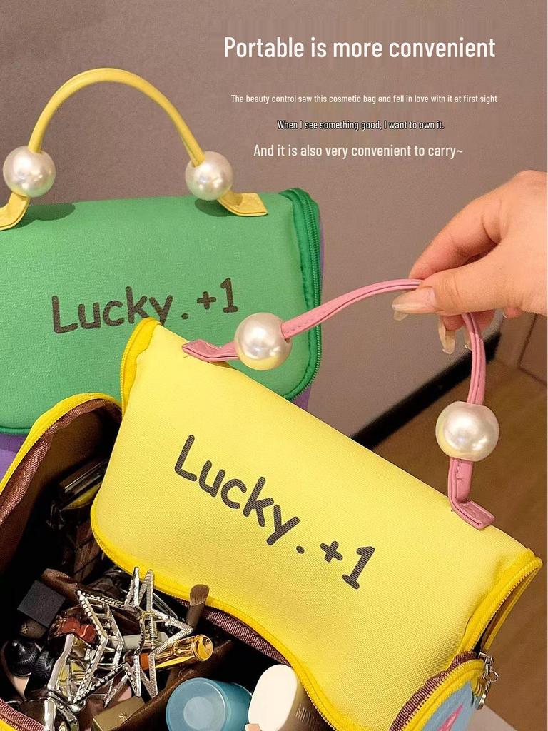 Dopamin Wasserdichte Make-up-Tasche mit großem Fassungsvermögen - Tragbare Kosmetik-Aufbewahrungshandtasche