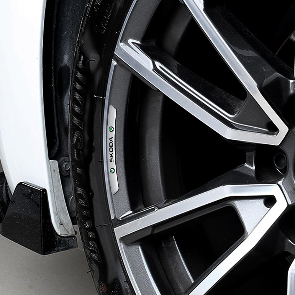 AAFM1 Car Styling 4Pcs Aluminum Wheel Rim Sticker Decal For Skoda Rapid Fabia 1 2 Citigo Octavia 2 A7 A5 A4 Roomster Yeti 3 Superb
