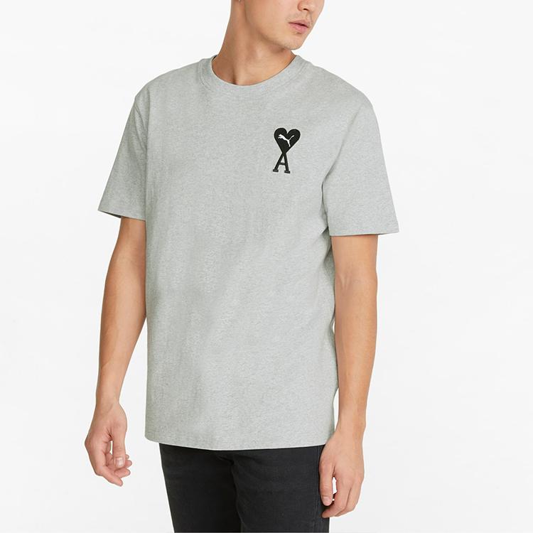 Puma Ami Paris X  SS22 Embroidered Heart Casual Crew Neck Short Sleeve T-Shirt Men Tops Grey 534070-04
