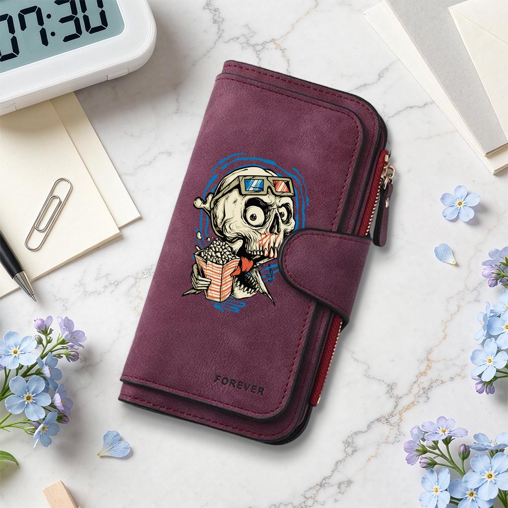 Funny Skull Pattern Long Wallet Fashion Casual Portable Multislot Card Holder Trendy Daily Use Purse