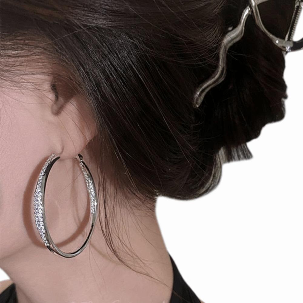 Luxurious Large Ear Rings Circular Design Crystal Earrings New Silver Ear Rings  for Women