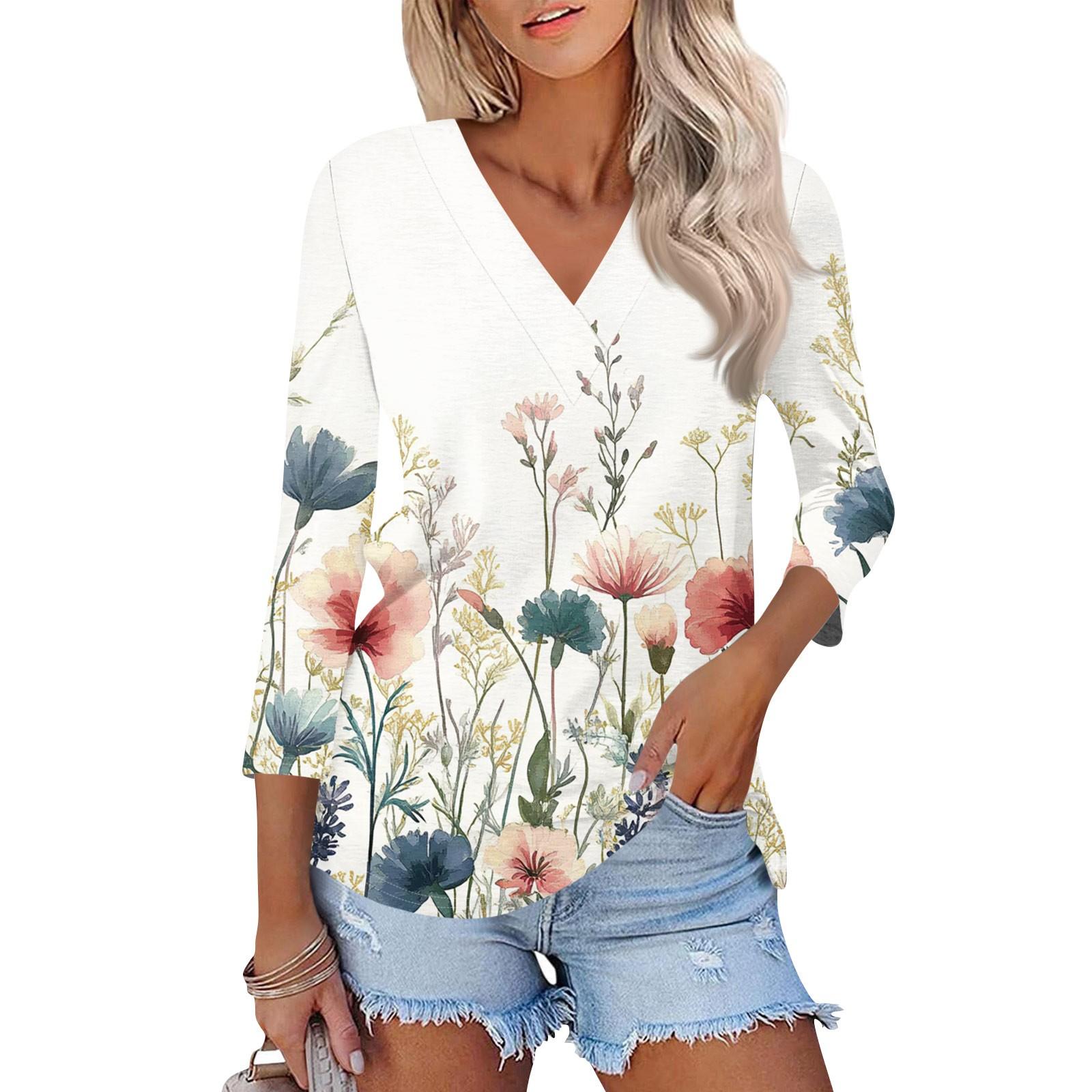 

Женские топы с рукавами 3/4 и V-образным вырезом, повседневные туники, базовые рубашки, блузки свободного кроя XL белый