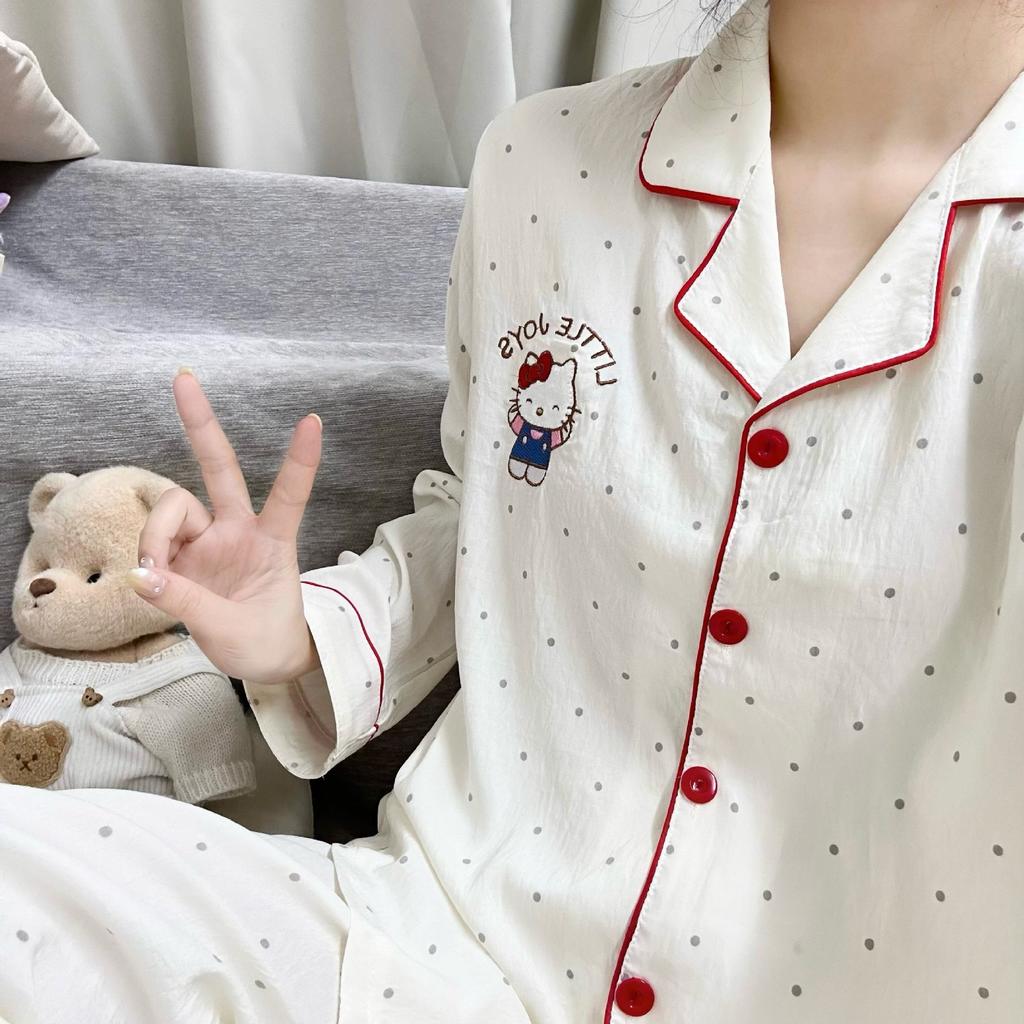 1011 spring and autumn new cloud cotton long-sleeved trousers kt cat pajamas women's cute sweet loungewear suit can be worn outside