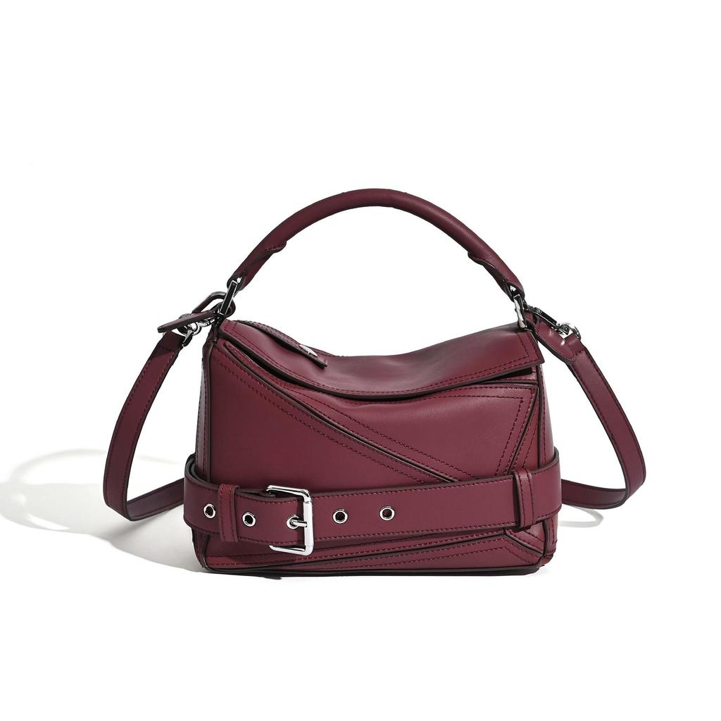 2025 Autumn Geometric Cowhide Crossbody Biker Bag - Large Capacity Genuine Leather Handbag for Women