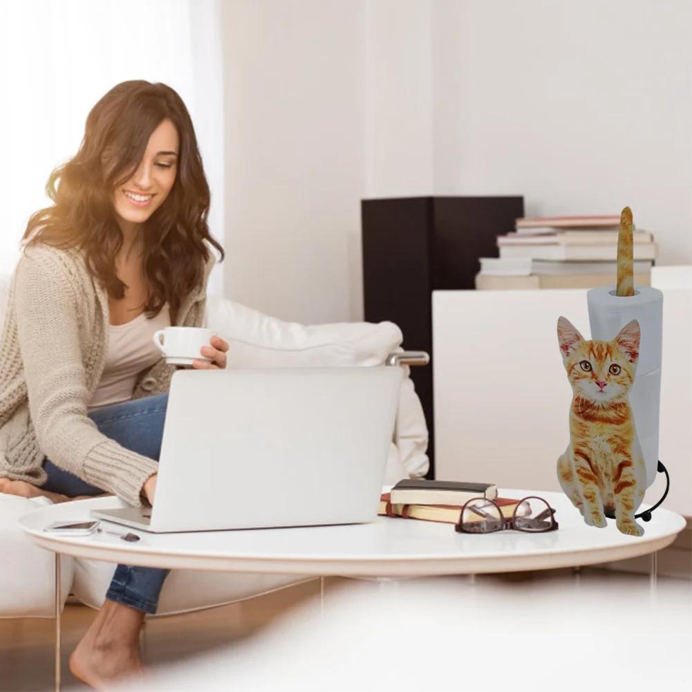Cat Paper Holder Cat Decorative Paper Towel Holder Animal Paper Roll Holder Iron Paper Towel Stand Paper Roll Holder