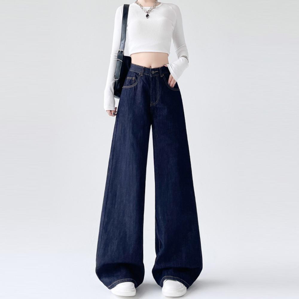 

Джинсы женские широкие клеш для повседневной носки в стиле хай-стрит, новые модные джинсы скинни прямого кроя до пола на весну и осень S темно-синий