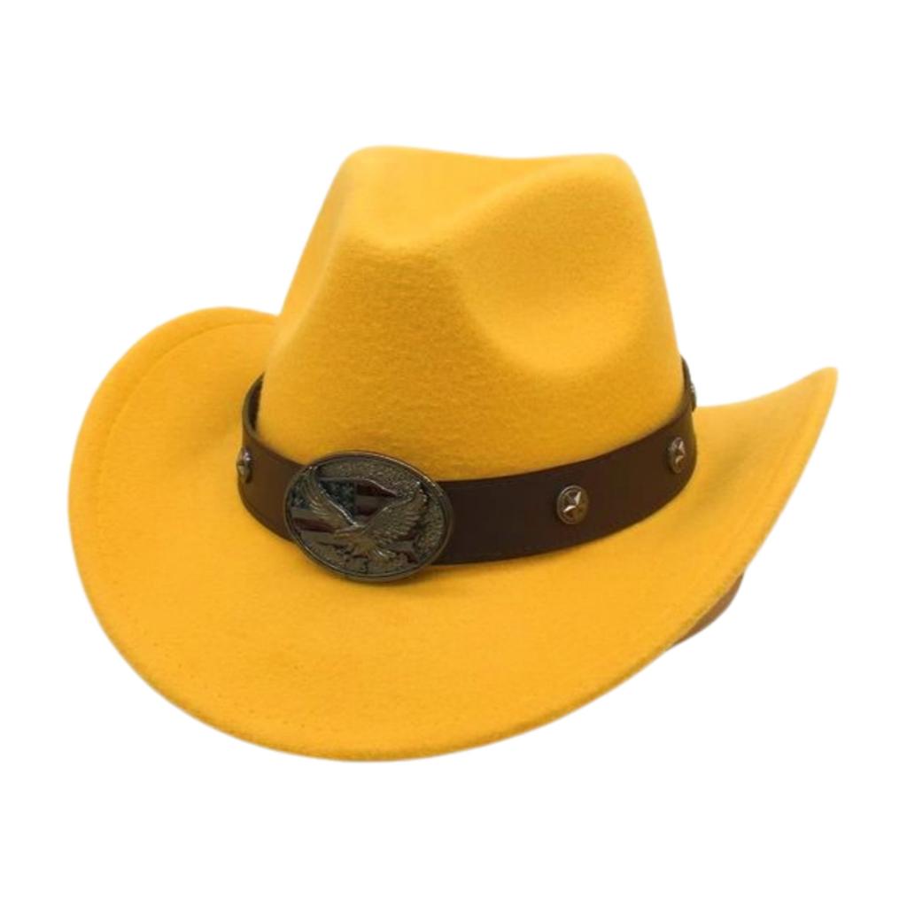 Rolled Brim Ethnic Style Decorative Design Felt Hat Western Cowboy Top Hat