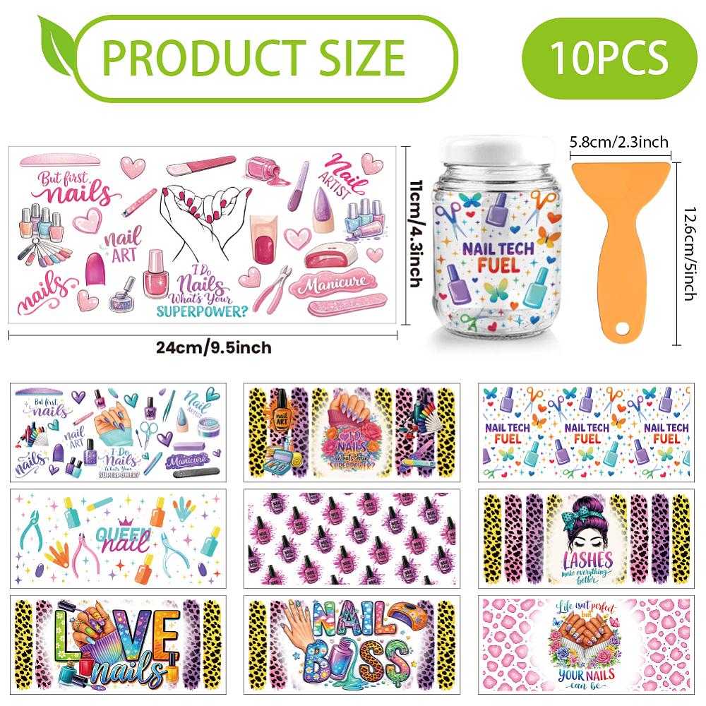 10Pcs 10 Styles PVC DIY Heat Transfer Paper for UV Sublimation Cup Mixed Shapes 240x110mm 1pc/style