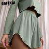 GMXIA Long Sleeve Shorts Autumn and Winter O-Neck Pajamas Two Piece Women's Home