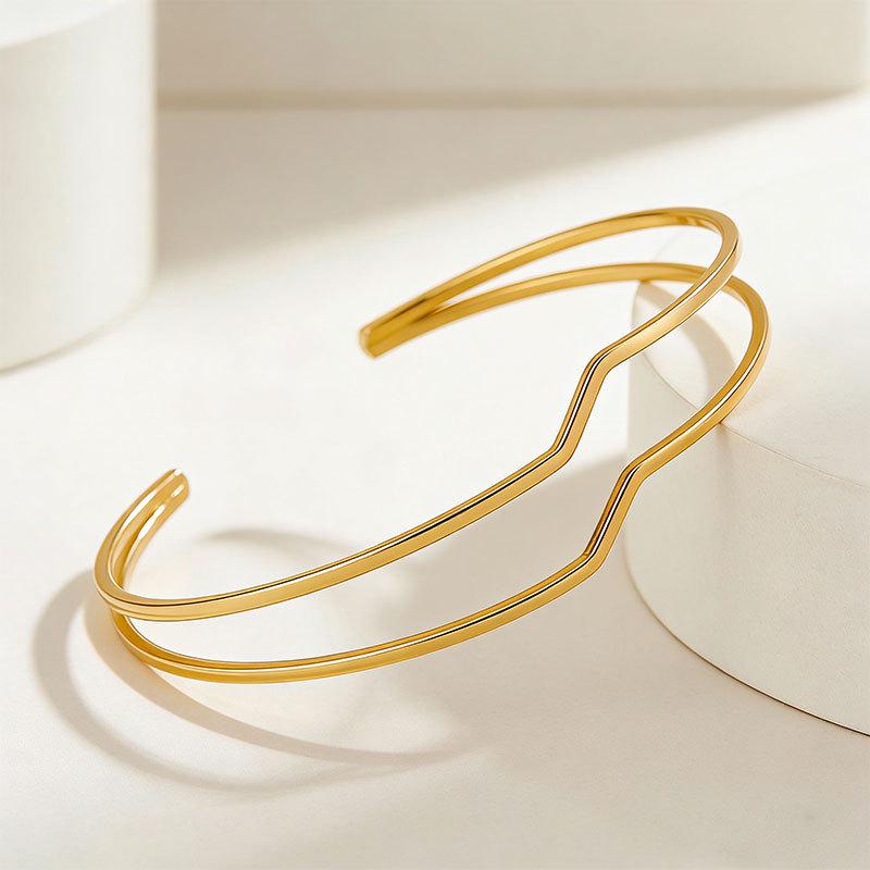 Geometric Irregular Double Layer Open Cuff Bracelet - Unique Personality Jewelry. золотой