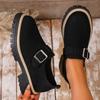 New Large-sized Loafers for Women, Round-toed, Square-buckle, Thick-soled Metal, Deep-mouthed Single Shoes