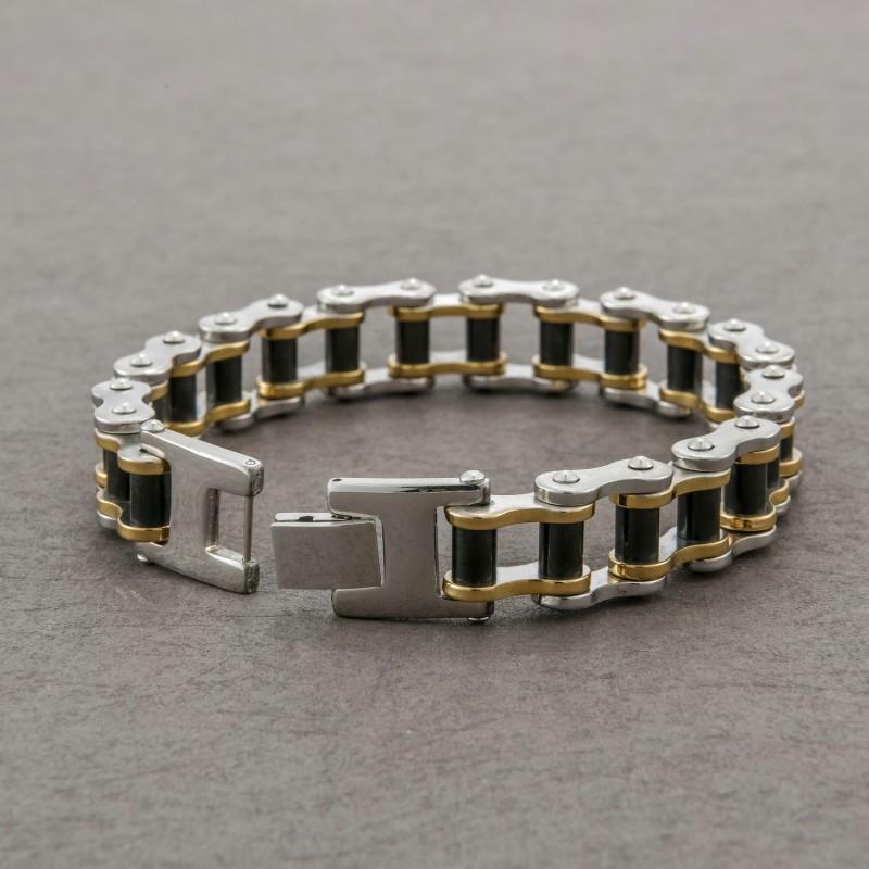 Bracciale a Catena da Ciclismo in Acciaio al Titanio da Uomo Stile Punk Fascia da Polso per Bici Tono Nero Oro