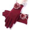 New Female Autumn Winter Non-Inverted Velvet Cashmere Full Finger Warm Lace Gloves Women Cotton Touch Screen Gloves G82