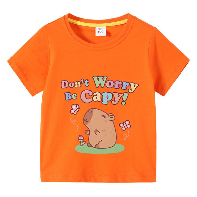 Capybara Kids Funny Cotton Tshirt 310Years Children Short Sleeved Summer Tees 2025 New Capibara Girls Casual Tops Boy Clothes