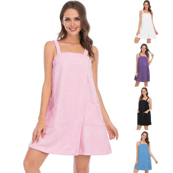 Women's Bath Towel Wrap Spa Body Wrap with Straps And Pockets Adjustable Closure Shower Robe Towel with Facial Headband