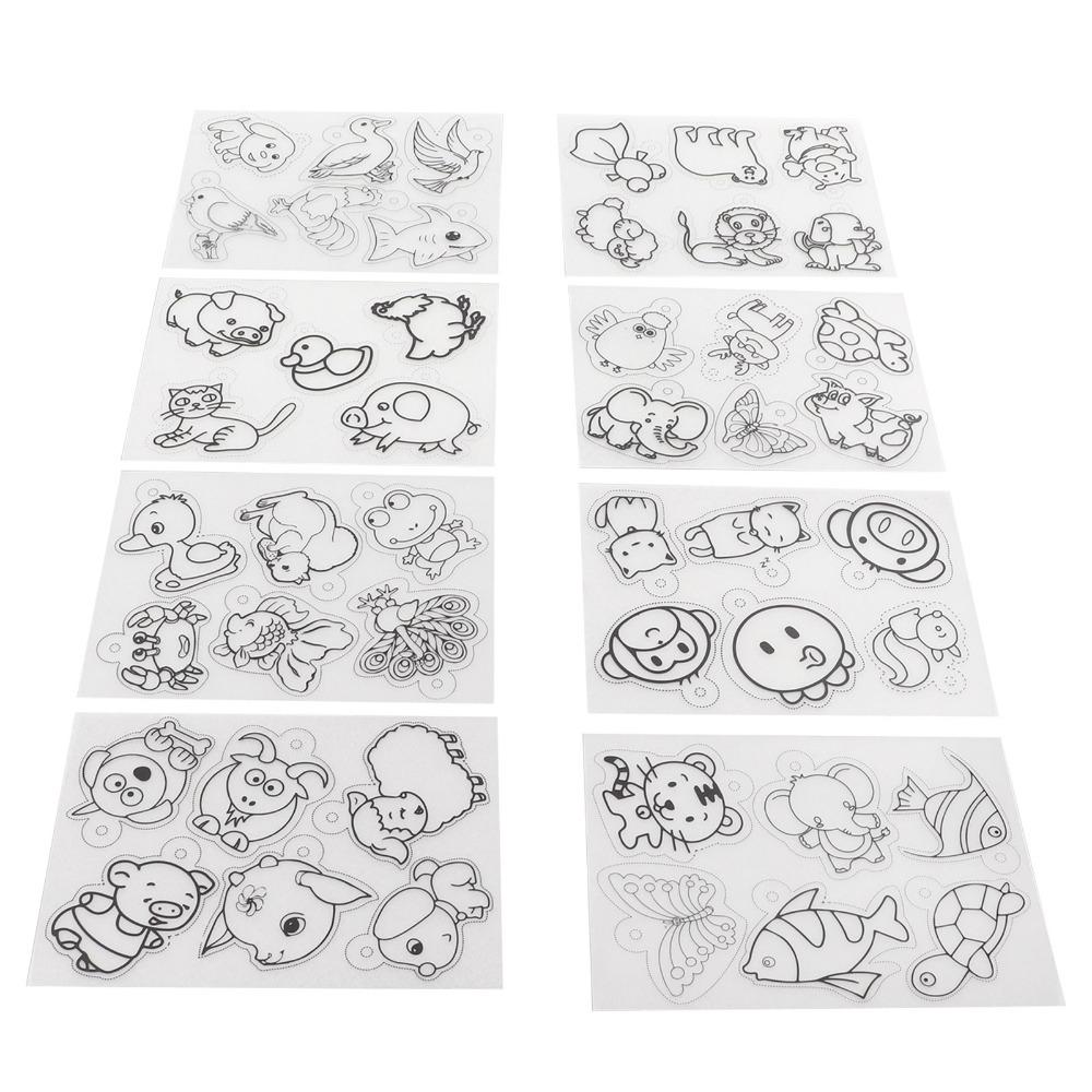 8pcs Different Patterns Heat Shrink Sheets Hand Painted Shrink Art Paper DIY Keychain animal