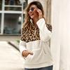 Women Autumn Winter Plush Hoodie Sweatshirts Leopard Splice Long Sleeve Turtleneck Zipper Casual