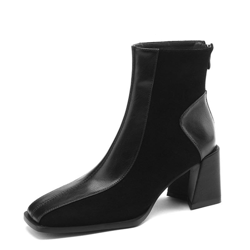 Autumn Vintage Thick Heel Women Ankle Boots Fashion Square Toe Ladies Elegant Mordern Short Booties