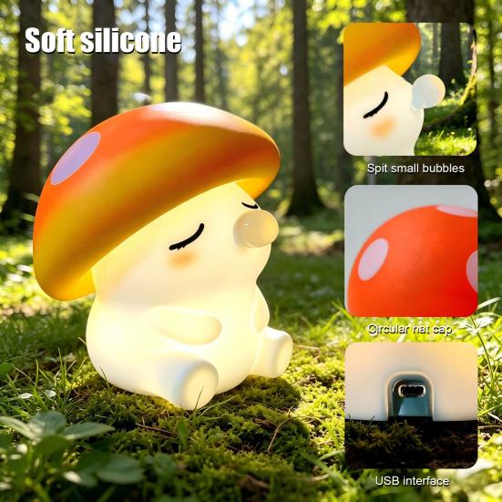 Rechargeable Silicone Night Light Mushroom Light, Squishy Touch Nursery Lamp, Warm White & RGB Color?Changing Colorful Lamp 2 Modes, USB Bedside