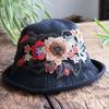 Vår og sommer etnisk vind broderi blomst sammenleggbar hatt dame strikkelue sandbøttehatt