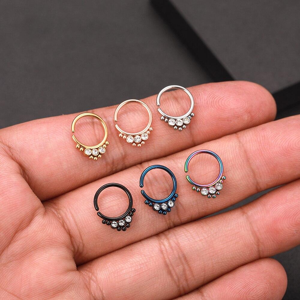 1pc 18g 8mm CZ Stahl Clicker Segment Nasenringe Hoop Offene Scharnier Ohr Helix Septum Piercing unisex Körper Schmuck Piercing Nasenloch
