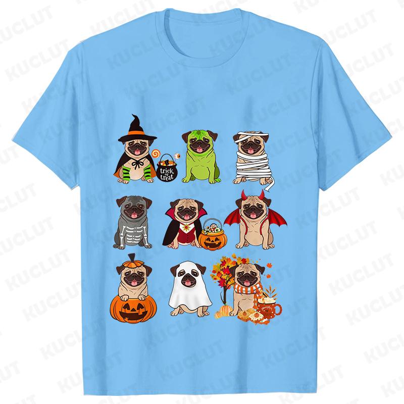 Dog Horror Halloween Women TShirts Pug Dog Shirt Harajuku Graphic Tops Female Summer Fashion Shirts Halloween Pug Dog Tshirt