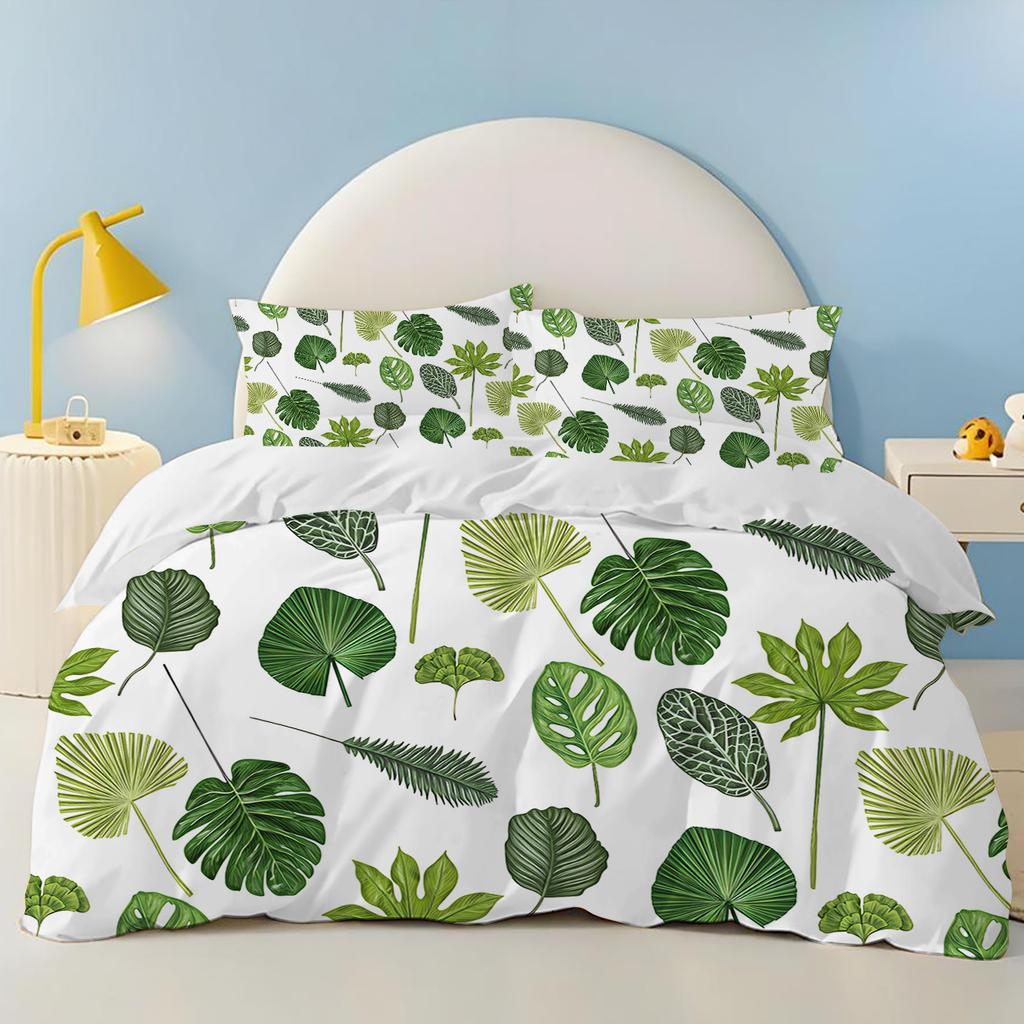 Comforter Green Plants Flamingos Anime Bedding Set Polyester Suitable For Children And Adults 3-Piece Set