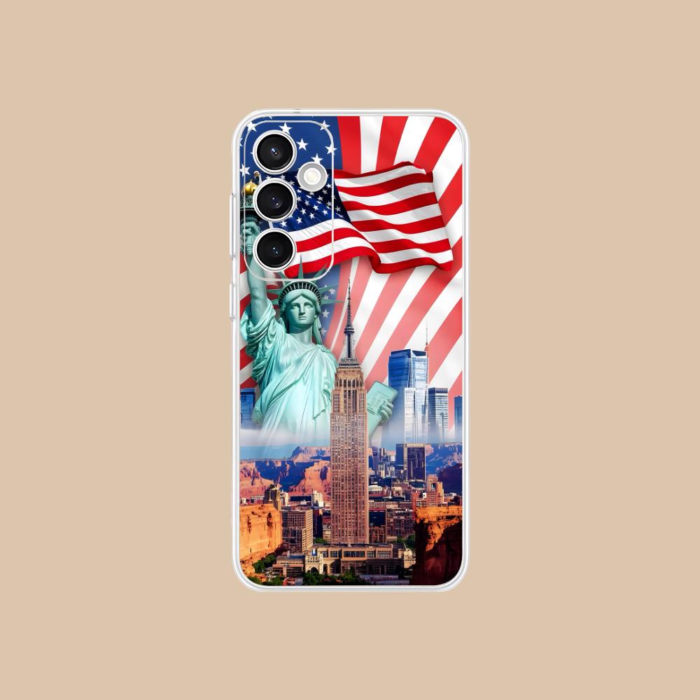 USA America Flag Clear Mobile Phone Case for Samsung Galaxy S25 S24 S23 S22 S21Plus FE Ultra Colorful Cover