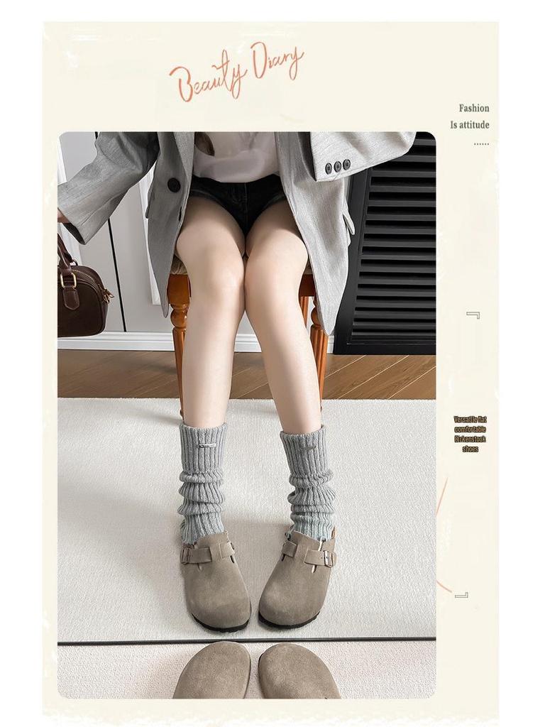 Boken 2024 Autumn Women's Genuine Leather Cork Mule Slippers: Closed-Toe Cow Suede, Flat Bottom, Outdoor Wear.