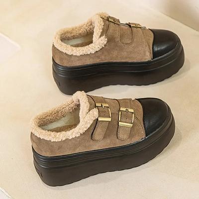 Winter Plush Shoe Women 2024 New Women's Casual Shoes Solid Color Buckle Thick Sole Sponge Cake Womenshoes Platform Sneakers